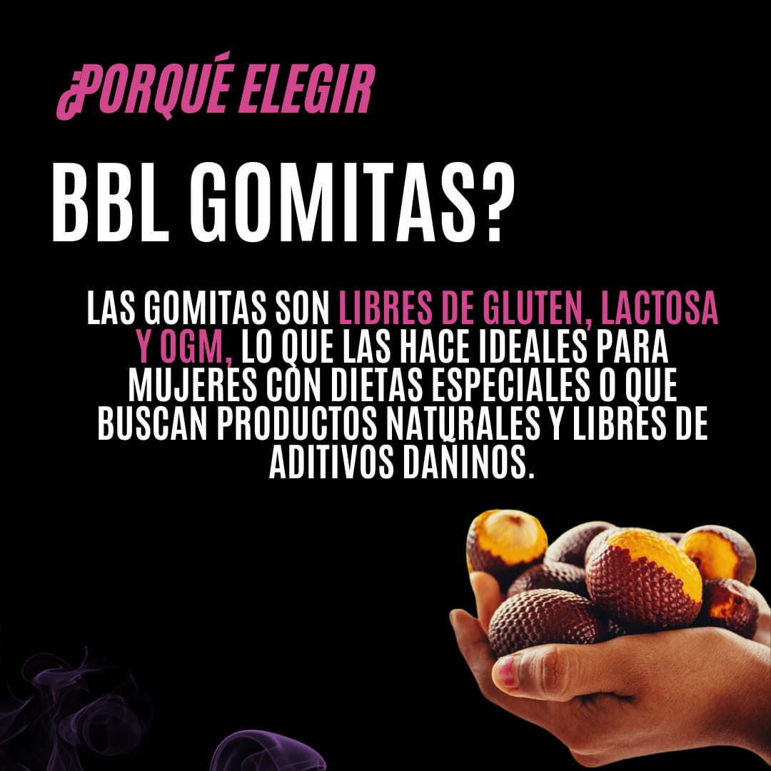 GOMITAS BBL🍑 EL CONSUMO ES DIARIO 2 VECES AL DIA, CONTIENE 130 GOMITAS, DURACIÓN DE DOS MESES, NO ES RECOMENDABLE PARA EMBARAZADAS, EL CONSUMO DEBE DE SER A PARTIR DE LOS 17 AÑOS, NO TIENEN EFECTO REBOTE. ¡DEJA EL MIEDO, PORQUE NO TE VAN A ENGORDAR!